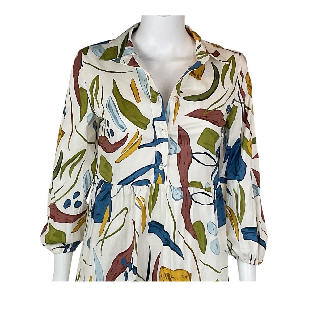 Rachel Zoe Abstract Print Midi Dress Shirt Dress Womens Casual - Picture 8 of 13
